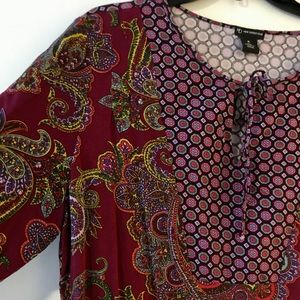 Boho Paisley Pattern Tunic Top XL Burgundy EUC